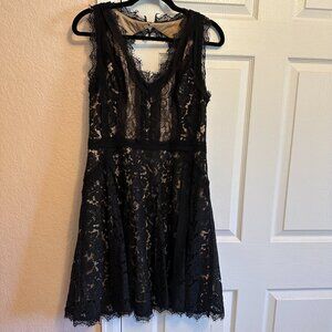 REVOLVE Heartloom Fit and Flare Black Lace Nude Lining Mini Dress size L